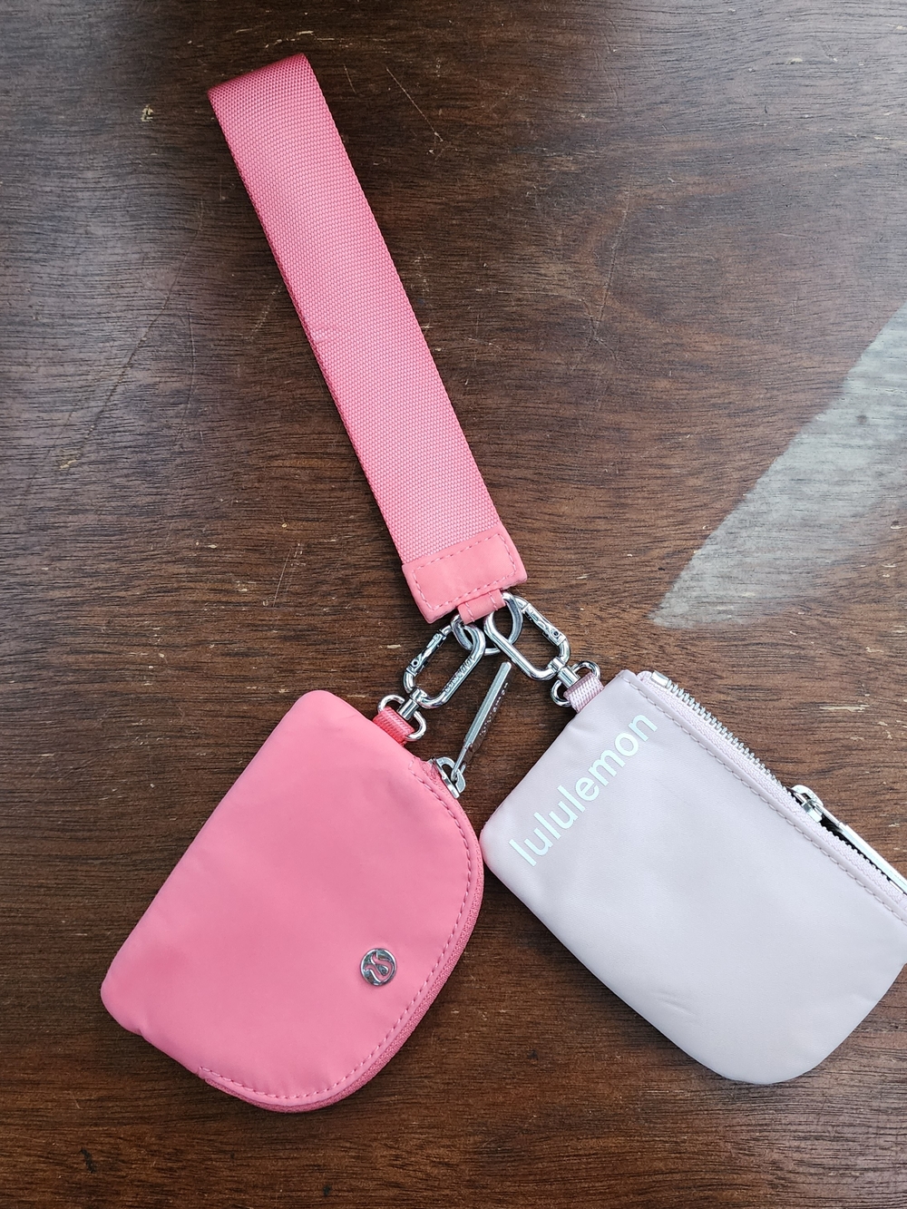 lululemon Dual Pouch Wristlet Pink Pastel Twilight Rose Multi Keychain Wallet NW